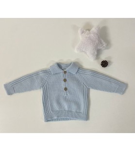 Cardigan Cuello Camisa Celeste